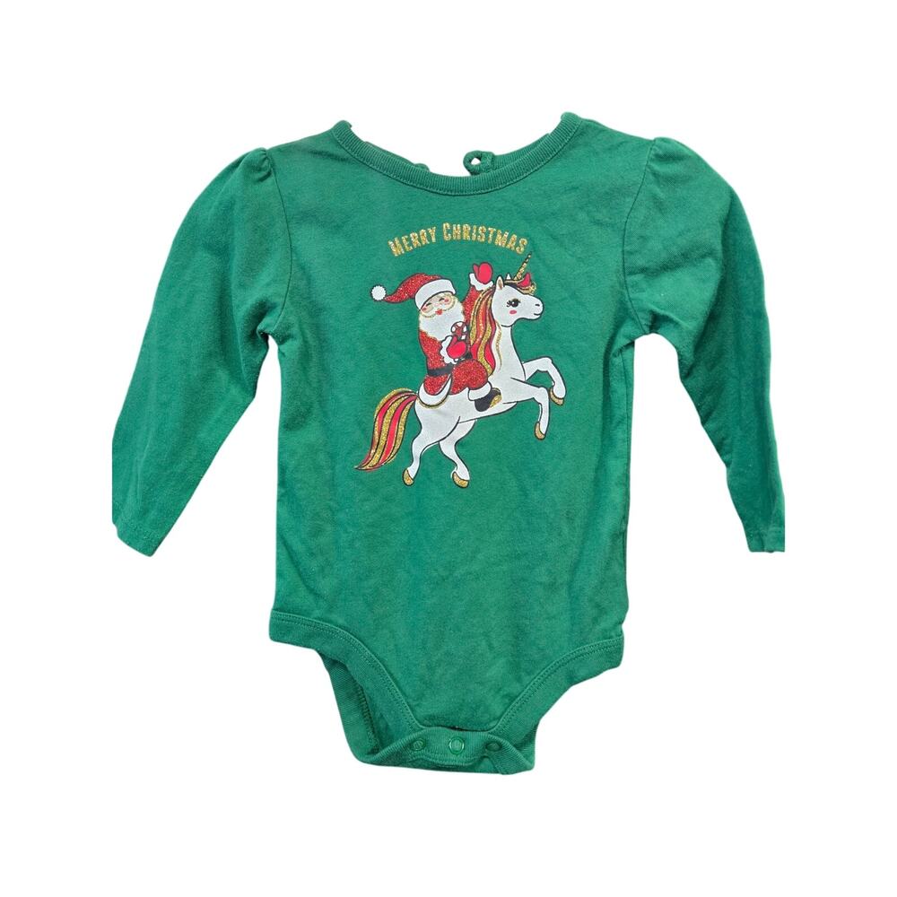 5/$15 Green "Merry Christmas" LS Onesie - Holiday Time - 6-9mo